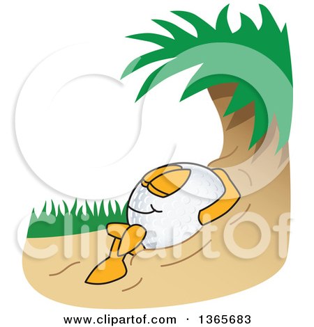 Clipart of a Golf Ball Sports Mascot Character Relaxing in a Sand Trap - Royalty Free Vector Illustration by Mascot Junction