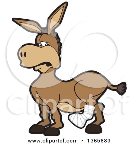 Clipart of a Cartoon Donkey Mascot with a Leg in a Cast - Royalty Free Vector Illustration by Mascot Junction