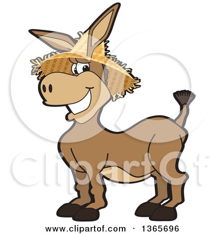 Clipart of a Cartoon Donkey Mascot Wearing a Straw Hat - Royalty Free Vector Illustration by Mascot Junction