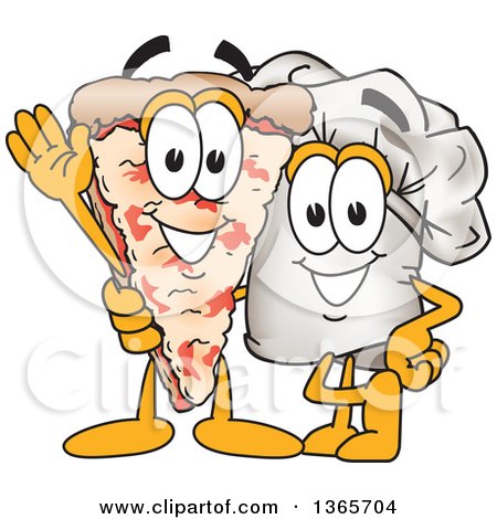 Clipart of a Toque Chefs Hat Mascot Character Posing with a Pizza Slice - Royalty Free Vector Illustration by Mascot Junction
