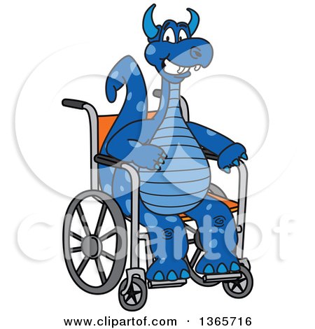 Clipart of a Blue Dragon School Mascot in a Wheelchair - Royalty Free Vector Illustration by Toons4Biz