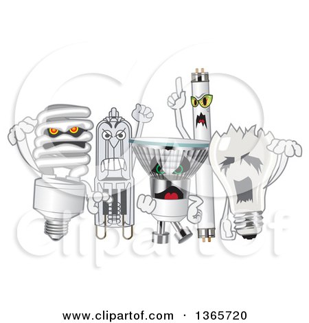 Clipart of Scary Light Bulb Mascots - Royalty Free Vector Illustration by Mascot Junction