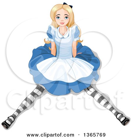 Clipart of Alice in Wonderland Sitting on the Floor and Looking up - Royalty Free Vector Illustration by Pushkin