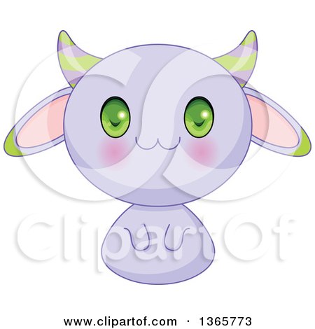 Clipart of a Cute Purple Horned Bunny Rabbit Creature - Royalty Free Vector Illustration by Pushkin