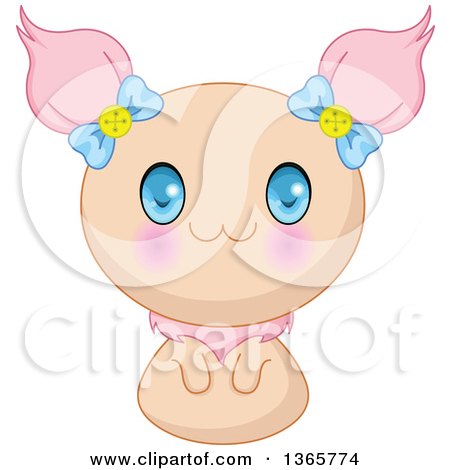 Clipart of a Cute Blue Eyed Beige Cat Creature - Royalty Free Vector Illustration by Pushkin
