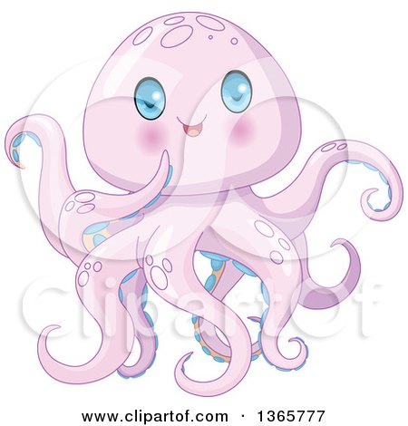 Clipart of a Cute Purple Baby Octopus with Blue Eyes - Royalty Free Vector Illustration by Pushkin