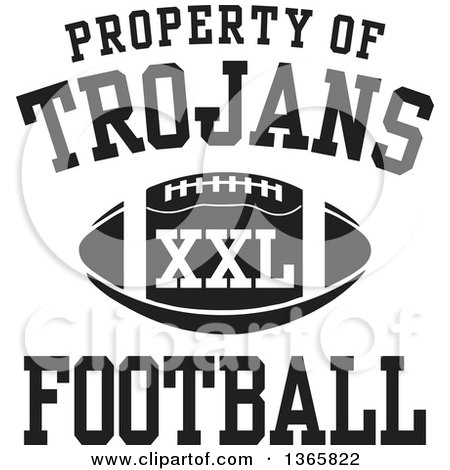 Clipart of a Black and White Property of Trojans Football XXL Design - Royalty Free Vector Illustration by Johnny Sajem