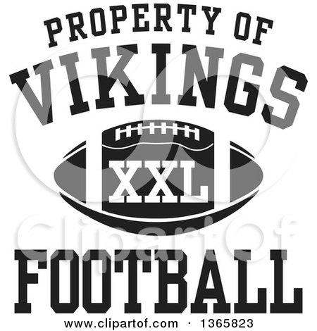 Clipart of a Black and White Property of Vikings Football XXL Design - Royalty Free Vector Illustration by Johnny Sajem