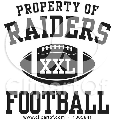 Clipart of a Black and White Property of Raiders Football XXL Design - Royalty Free Vector Illustration by Johnny Sajem