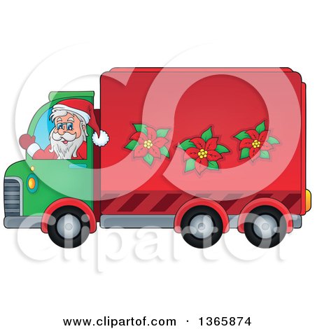 Clipart of a Cartoon Christmas Santa Claus Driving a Delivery Truck - Royalty Free Vector Illustration by visekart