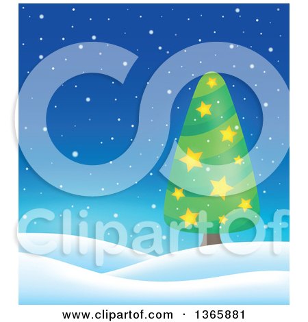 Clipart of a Christmas or Winter Background with a Tree on Snowy Hills - Royalty Free Vector Illustration by visekart
