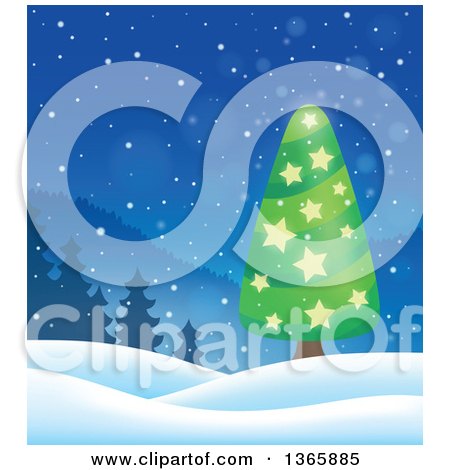 Clipart of a Christmas or Winter Background with a Tree on Snowy Hills - Royalty Free Vector Illustration by visekart