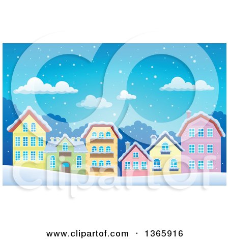 Clipart of a Winter Village in the Snow - Royalty Free Vector Illustration by visekart