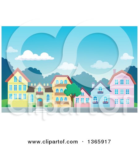 Clipart of a Village During the Day - Royalty Free Vector Illustration by visekart