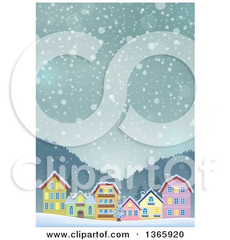 Clipart of a Winter Village on a Snowy Winter Night - Royalty Free Vector Illustration by visekart