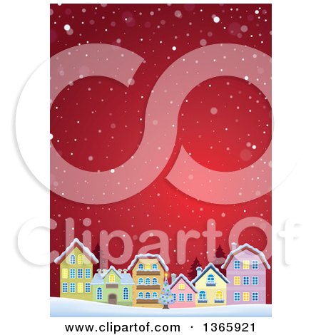 Clipart of a Winter Village in the Snow over Red - Royalty Free Vector Illustration by visekart