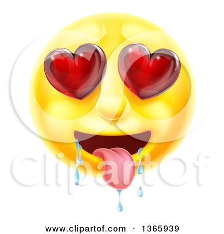 Clipart of a 3d Lusting Yellow Male Smiley Emoji Emoticon Face Drooling, with Heart Eyes - Royalty Free Vector Illustration by AtStockIllustration