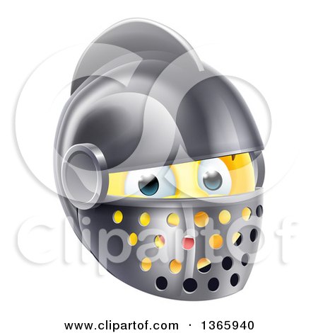 Clipart of a 3d Yellow Smiley Emoji Emoticon Knight Face in a Helmet - Royalty Free Vector Illustration by AtStockIllustration