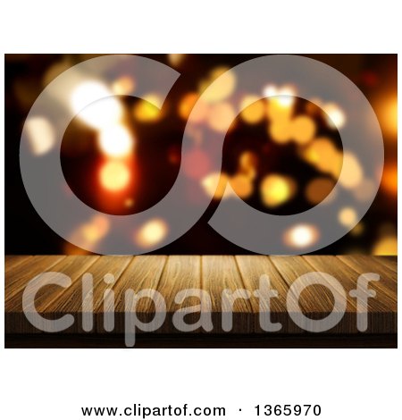 Clipart of a 3d Wood Table with Blurred Bokeh Flares - Royalty Free Illustration by KJ Pargeter