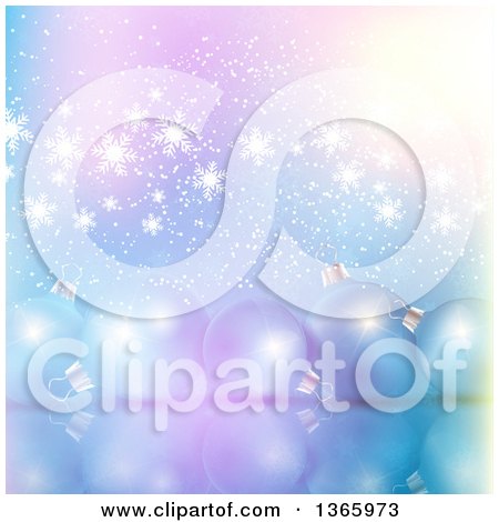 Clipart of a Christmas Background of 3d Bauble Ornaments over Snowflakes on Gradient - Royalty Free Vector Illustration by KJ Pargeter