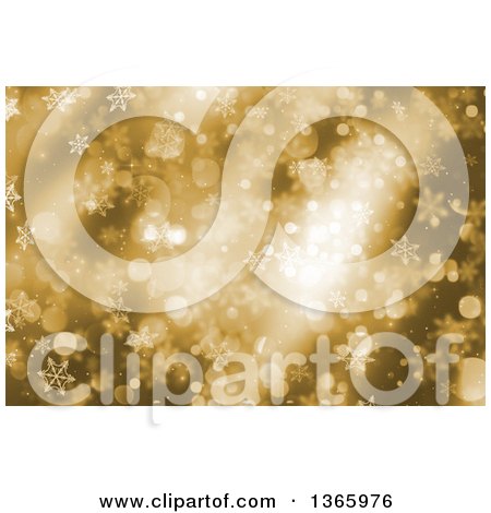 Clipart of a Gold Snowflake and Bokeh Background - Royalty Free Illustration by KJ Pargeter