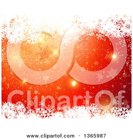 Clipart of a Gradient Orange and Red Snowflake and Star Background - Royalty Free Vector Illustration by KJ Pargeter