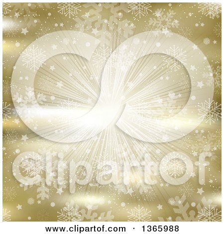 Clipart of a Golden Snowflake and Star Explosion Background - Royalty Free Vector Illustration by KJ Pargeter
