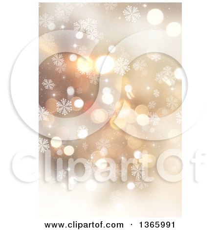 Clipart of a Gold Christmas Background of Bokeh and Snowflakes - Royalty Free Illustration by KJ Pargeter