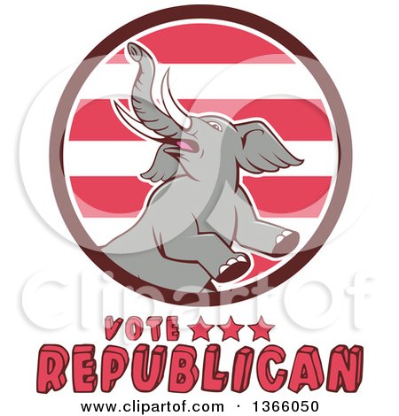 Clipart of a Retro Rearing Political Elephant in a Circle with Vote Republican Text - Royalty Free Vector Illustration by patrimonio