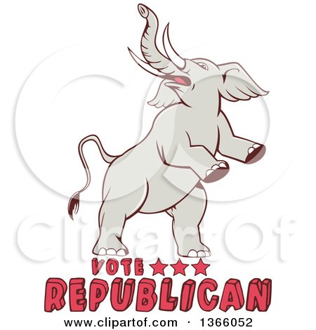 Clipart of a Retro Rearing Political Elephant with Vote Republican Text - Royalty Free Vector Illustration by patrimonio