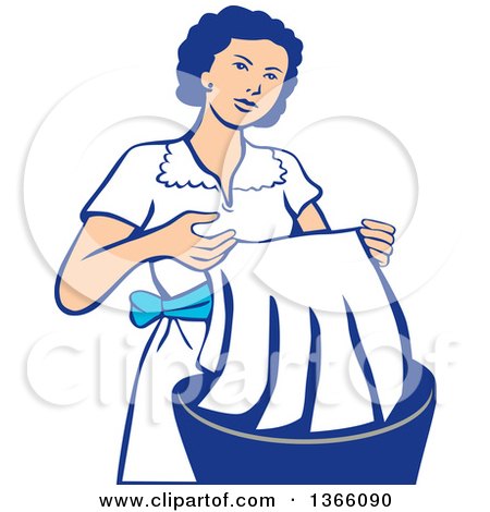 Clipart of a Retro Housewife Washing Laundry in a Basin - Royalty Free Vector Illustration by patrimonio