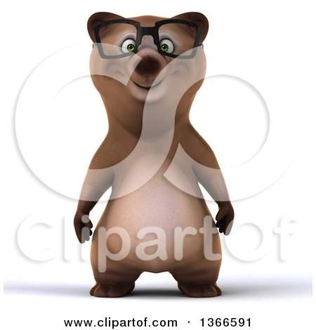 Clipart of a 3d Bespectacled Brown Bear, on a White Background - Royalty Free Illustration by Julos