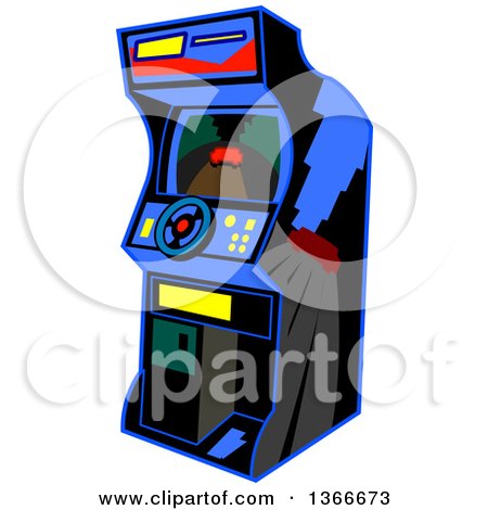 Clipart of a Cartoon Retro Video Driving Arcade Game with a Steering Wheel - Royalty Free Vector Illustration by Clip Art Mascots