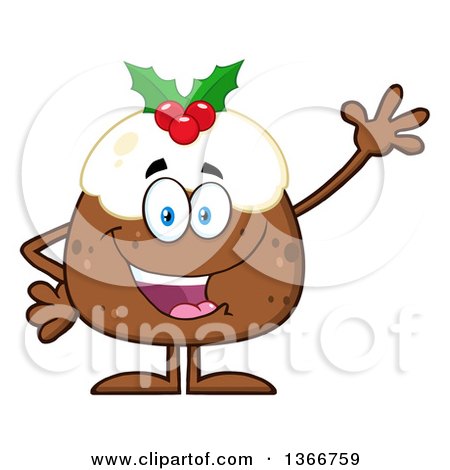 Clipart of a Cartoon Christmas Pudding Character Waving - Royalty Free Vector Illustration by Hit Toon
