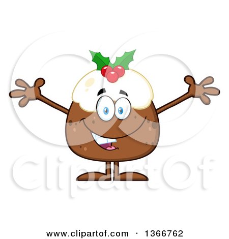 Clipart of a Cartoon Christmas Pudding Character Welcoming - Royalty Free Vector Illustration by Hit Toon