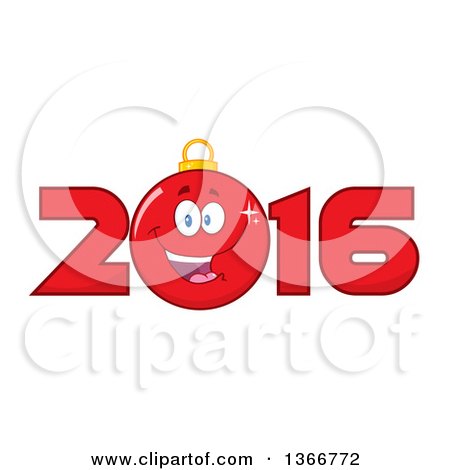 Clipart of a Cartoon Red Bauble Ornament Character in a New Year 2016 - Royalty Free Vector Illustration by Hit Toon