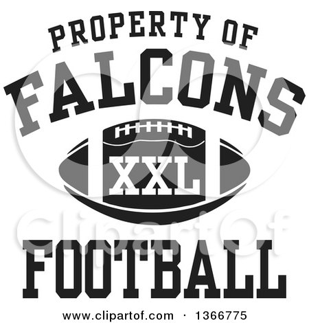 Clipart of a Black and White Property of Falcons Football XXL Design - Royalty Free Vector Illustration by Johnny Sajem