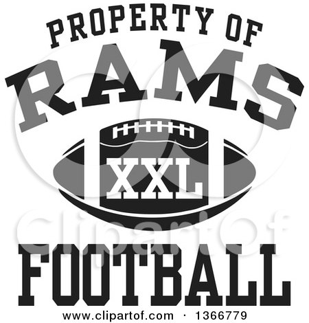 Clipart of a Black and White Property of Rams Football XXL Design - Royalty Free Vector Illustration by Johnny Sajem