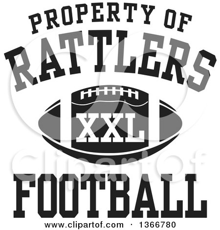 Clipart of a Black and White Property of Rattlers Football XXL Design - Royalty Free Vector Illustration by Johnny Sajem