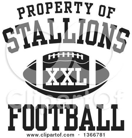 Clipart of a Black and White Property of Stallions Football XXL Design - Royalty Free Vector Illustration by Johnny Sajem