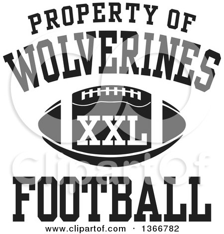 Clipart of a Black and White Property of Wolverines Football XXL Design - Royalty Free Vector Illustration by Johnny Sajem