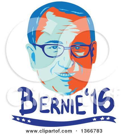 Clipart of a Retro Styled Face of Bernie Sanders, Democratic 2016 Presidential Candidate with Text - Royalty Free Vector Illustration by patrimonio