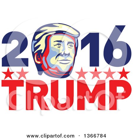 Clipart of a Retro Donald Trump Portrait in 2016 Trump Text - Royalty Free Vector Illustration by patrimonio