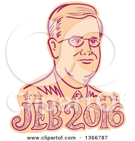 Clipart of a Retro Sketched Portrait of Jeb Bush with Text - Royalty Free Vector Illustration by patrimonio