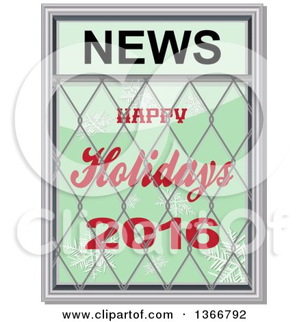 Clipart of a Happy Holidays 2016 News Design with Snowflakes on Green - Royalty Free Vector Illustration by elaineitalia