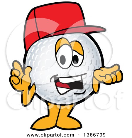 Clipart of a Golf Ball Sports Mascot Character Wearing a Red Hat and Talking - Royalty Free Vector Illustration by Mascot Junction