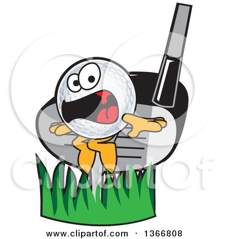 Clipart of a Golf Ball Sports Mascot Character Being Whacked by a Club - Royalty Free Vector Illustration by Mascot Junction