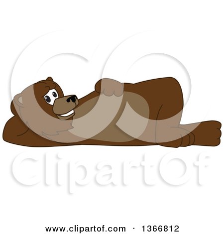 Clipart of a Grizzly Bear School Mascot Character Resting on His Side - Royalty Free Vector Illustration by Mascot Junction