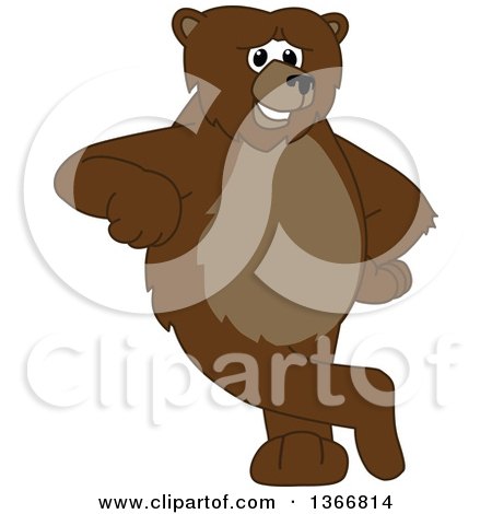Clipart of a Grizzly Bear School Mascot Character Leaning - Royalty Free Vector Illustration by Mascot Junction