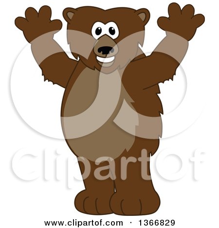Clipart of a Grizzly Bear School Mascot Character Cheering - Royalty Free Vector Illustration by Mascot Junction